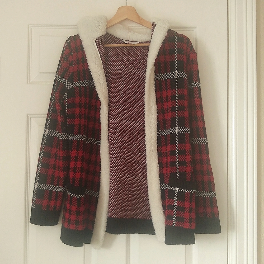 Plaid Fleece Lined Jacket with Hood